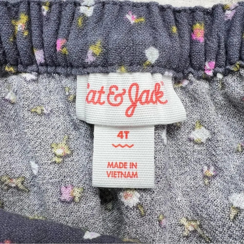 Cat & Jack Dress Girls 4T Blue Ditsy Floral Ruffle Cotton Cottagecore
